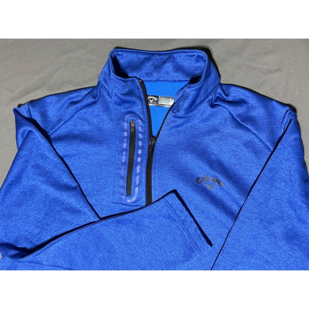 Callaway Mens Blue Heather Quarter Zip Fleece Pullover Golf Jacket Large